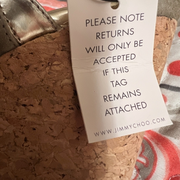 JIMMY CHOO PIA METALLIC GOLD CORK WEDGE SANDALS SIZE 39 ( 8.5) - Picture 6 of 9